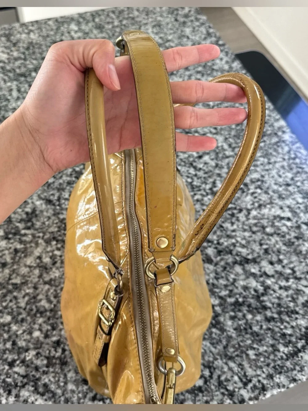 Vintage Coach bag Glossy Patent Leather Shoulder Bag in Mustard